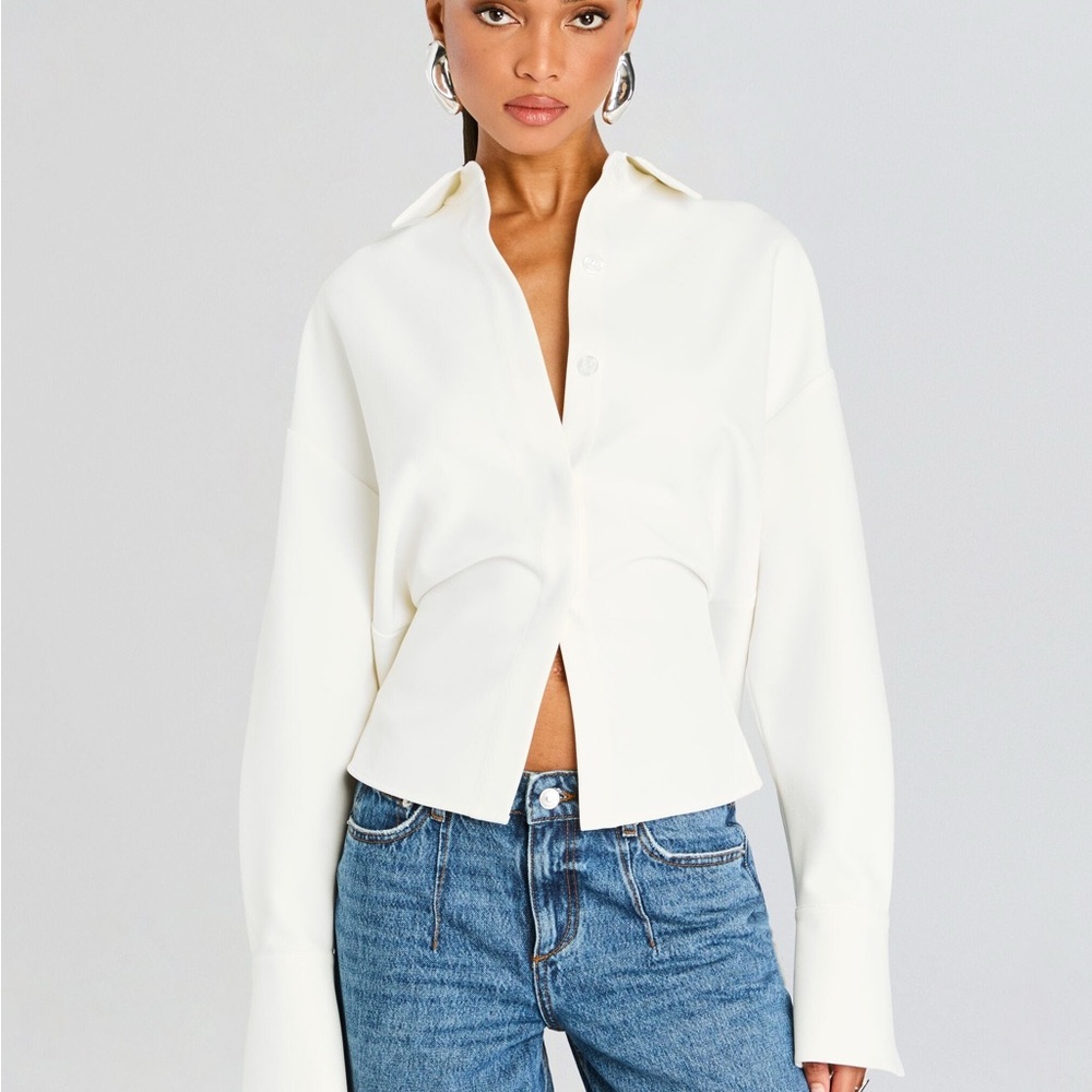 Rhia Crepe Draped Button Down